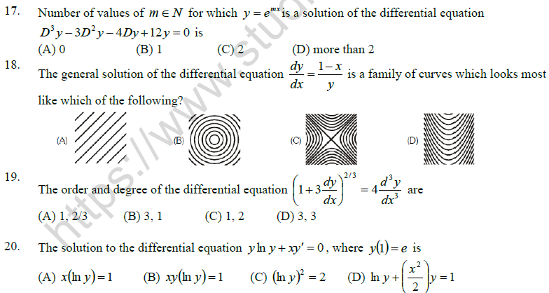 JEE Mathematics Differential Equations MCQs Set C, Multiple Choice ...